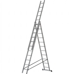 Лестница трехсекционная алюминиевая усиленная, 3 х 11 ступеней, H=316/539/759 см, вес 16,61 кг FIT 65437
